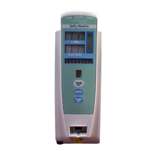 Alaris 8200 SpO₂ Module front view

Compact Alaris 8200 oxygen monitoring module

Alaris SpO₂ module connected with infusion system