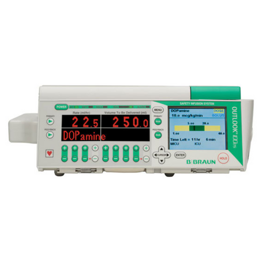 B. Braun Outlook 100ES infusion pump

Outlook 100ES IV pump with safety features

B. Braun Outlook 100ES hospital infusion pump