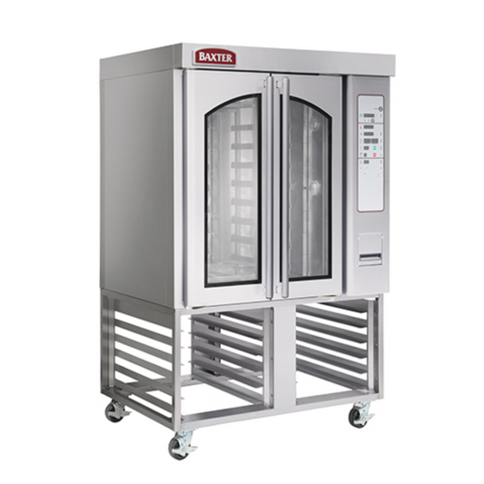 Baxter OV310G Gas Mini Rotating Rack Oven – 95,000 BTU stainless steel commercial bakery oven with rotating rack and steam injection system.