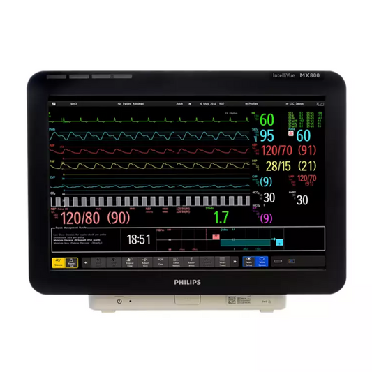 Philips IntelliVue MX800 Patient Monitor with widescreen touchscreen display

Philips MX800 ICU Patient Monitor featuring integrated PC and advanced parameters

Philips IntelliVue MX800 bedside monitoring system for critical care environments